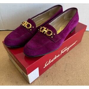 Womens Sz 7.5 C Salvatore Ferragamo Berra Gancini Suede Driver Moccasin Shoes